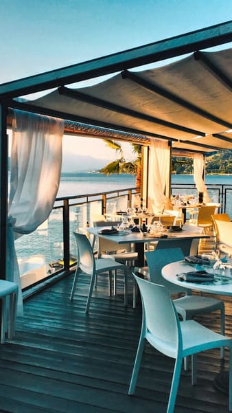 Rooftop restaurant terrace over the sea